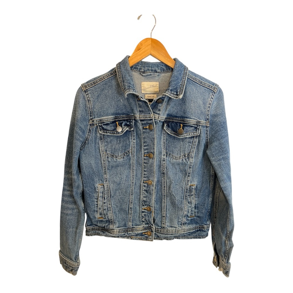 Distressed Button Down Denim Jacket M